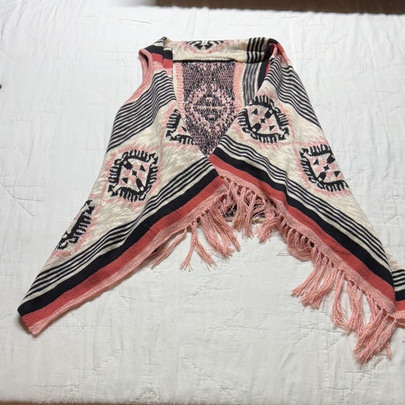 Boho Aztec Fringe Knit Sweater Vest/Poncho - Picture 9 of 11